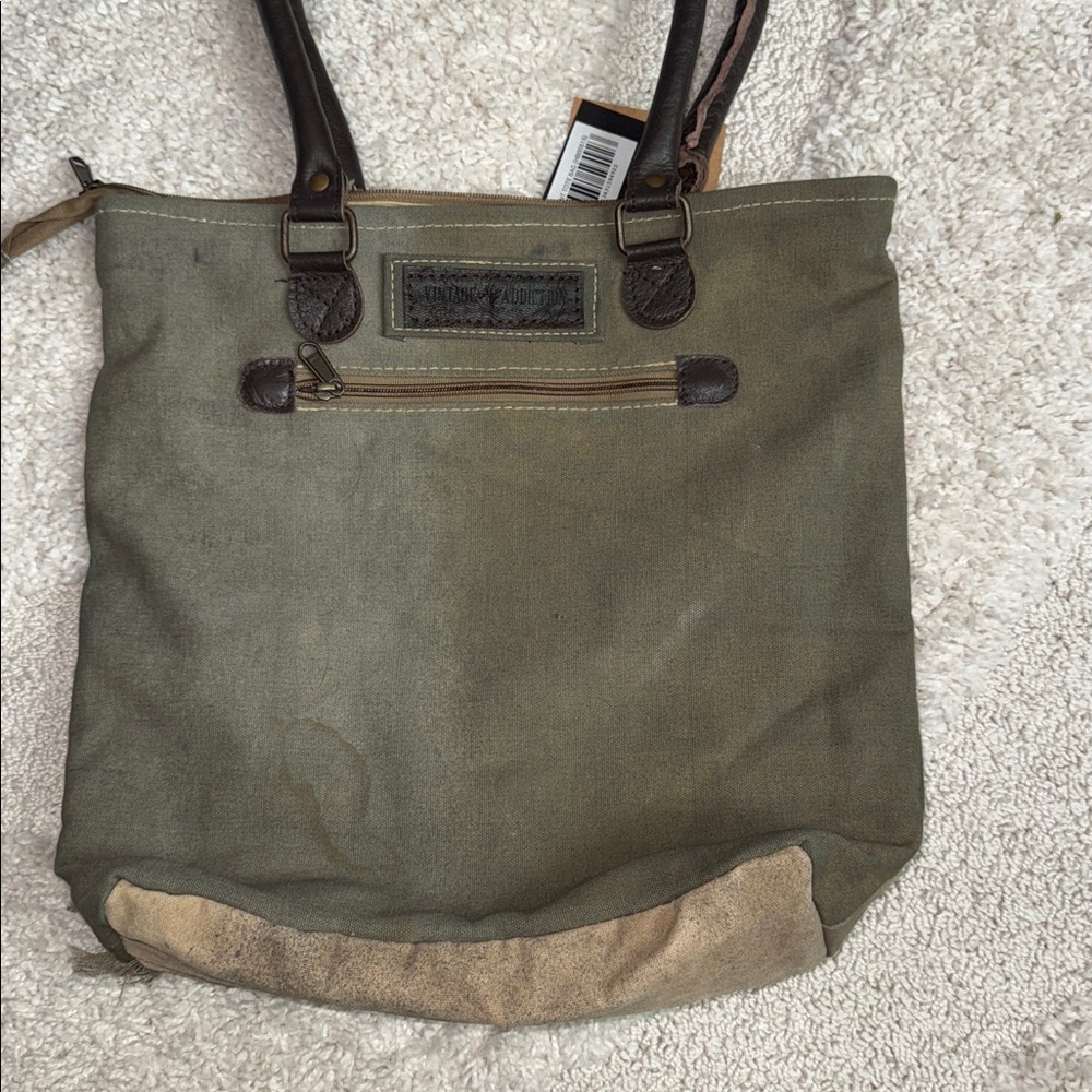 Vintage Addiction Recycled Military Tent Canvas Patchwork Tote Bag NWT - Picture 3 of 5